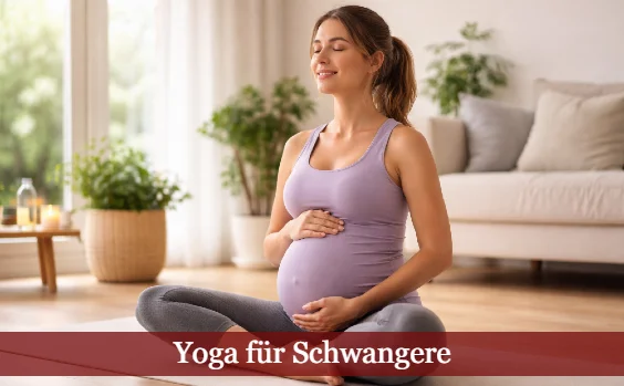 Schwangere Frau macht Yoga im Wohnzimmer