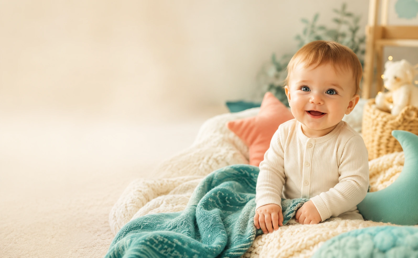 Lächelndes Baby in einer hellen und geborgenen Umgebung